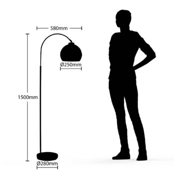 Lindby Oblúková lampa Minali, čierna, kov, výška 148 cm, E27