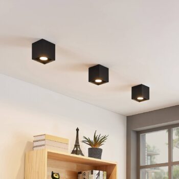 Lindby Parvin hliníkové Downlight, hranaté, čierne