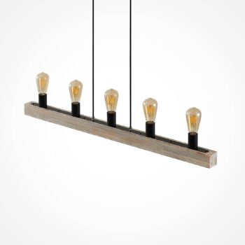 Lindby Relia závesná lampa, s drevenými nosníkmi