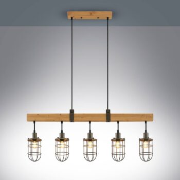 Lindby Serima závesná lampa drevená s 5 tienidlami