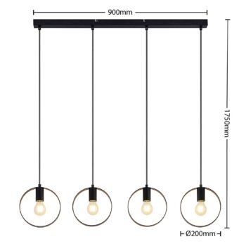 Lindby Shaima závesná lampa, čierna, štyri kruhy