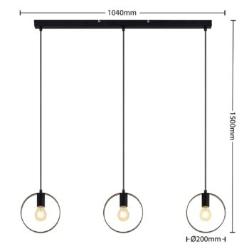 Lindby Shaima závesná lampa, čierna, tri kruhy
