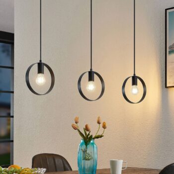 Lindby Shaima závesná lampa, čierna, tri kruhy