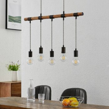 Lindby Sibillia závesná lampa s drevom, 5-pl.