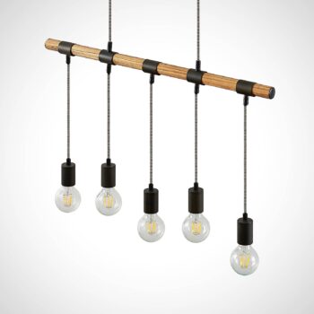 Lindby Sibillia závesná lampa s drevom, 5-pl.