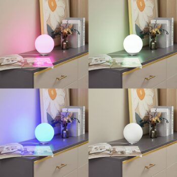 Lindby Smart LED stolová lampa Cosmia, biela, sklo, Tuya