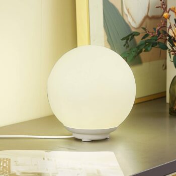 Lindby Smart LED stolová lampa Cosmia, biela, sklo, Tuya
