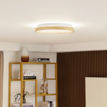 Lindby Smart LED stropné svietidlo Mirren wood Ø39,5cm CCT Tuya