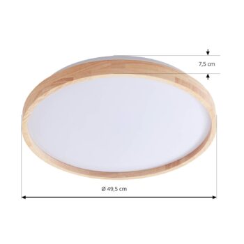 Lindby Smart LED stropné svietidlo Mirren wood Ø49,5cm CCT Tuya