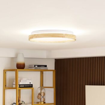 Lindby Smart LED stropné svietidlo Mirren wood Ø49,5cm CCT Tuya
