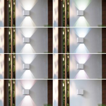 Lindby Smart LED vonkajšie nástenné svietidlo Dara biele okrúhle CCT RGB