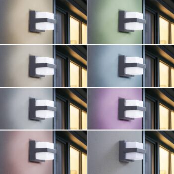 Lindby Smart LED vonkajšie nástenné svietidlo Fyra angular CCT RGB Tuya