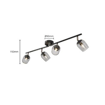 Lindby Spot Katjana, 4 svetlá, dĺžka 70,5 cm, dymové sklo