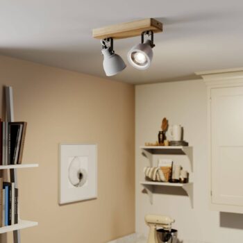 Lindby Spot Mitis, 30 cm, 2 svetlá, sivá, drevo, betón, GU10