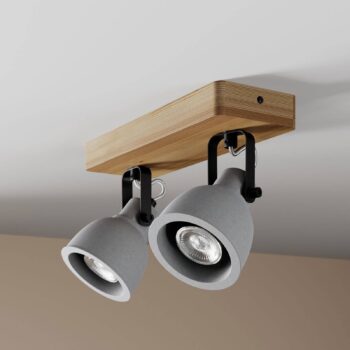 Lindby Spot Mitis, 30 cm, 2 svetlá, sivá, drevo, betón, GU10
