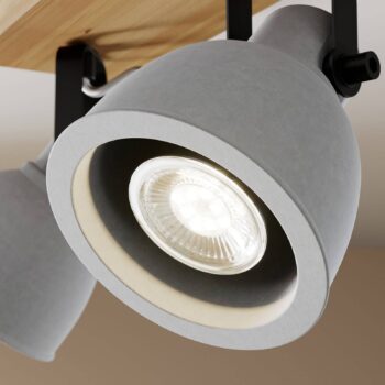 Lindby Spot Mitis, 30 cm, 2 svetlá, sivá, drevo, betón, GU10