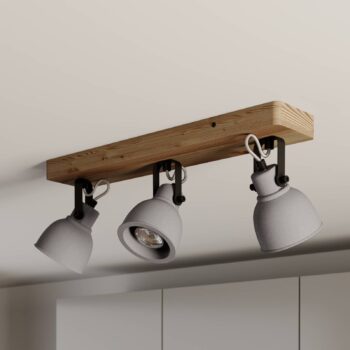 Lindby Spot Mitis, 50 cm, 3 svetlá, sivá, drevo, betón, GU10