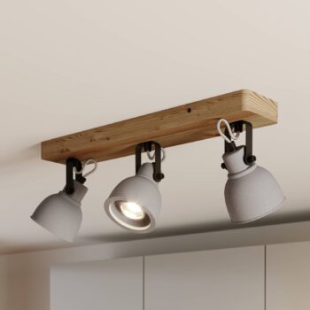 Lindby Spot Mitis, 50 cm, 3 svetlá, sivá, drevo, betón, GU10