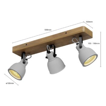 Lindby Spot Mitis, 50 cm, 3 svetlá, sivá, drevo, betón, GU10