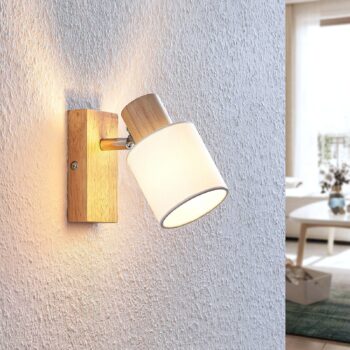 Lindby Spot Wanessa, drevo, biela, E14, 14 cm, nastaviteľný