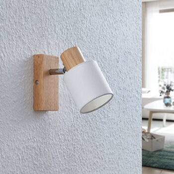 Lindby Spot Wanessa, drevo, biela, E14, 14 cm, nastaviteľný