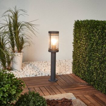 Lindby Stojaca lampa Djori, 50 cm, antracitová, nerezová oceľ, E27