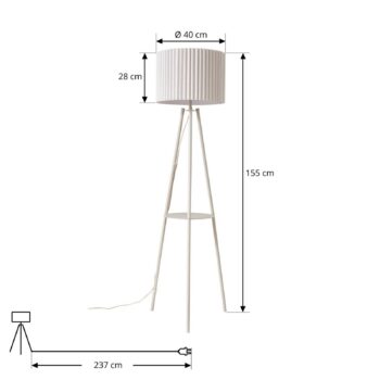 Lindby Stojacia lampa Libbie, 155 cm, ľan, krémová farba