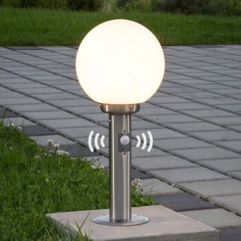 Lindby Stojacie svietidlo Vedran, 45 cm, nerezová oceľ, sklo, senzor
