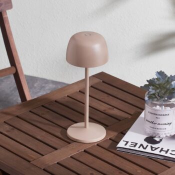 Lindby Stolová LED lampa Arietty, béžová, stmievateľná, IP65