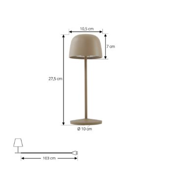 Lindby Stolová LED lampa Arietty, béžová, stmievateľná, IP65
