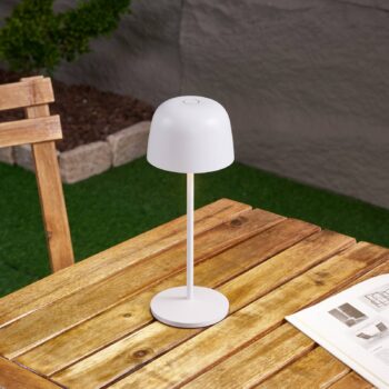 Lindby Stolová LED lampa Arietty, biela, stmievateľná, IP65