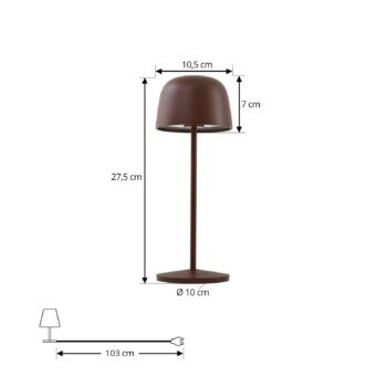 Lindby Stolová LED lampa Arietty, hnedá, stmievateľná, IP65