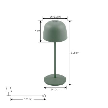 Lindby Stolová LED lampa Arietty, zelená, stmievateľná, IP65