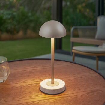 Lindby Stolová LED lampa Pippin, zlatá/travertín, výška 27 cm
