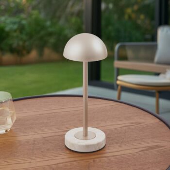 Lindby Stolová LED lampa Pippin, zlatá/travertín, výška 27 cm