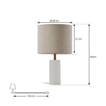 Lindby Stolová lampa Alabaster, biela/béžová, Ø 25cm, mramor, E27