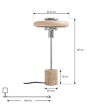 Lindby Stolová lampa Branford, retro, béžová, kov/travertín