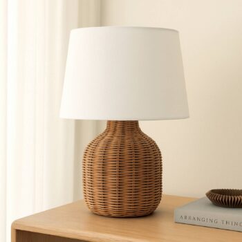 Lindby Stolová lampa Lirenda, výška 52 cm, ratan, prírodná/biela
