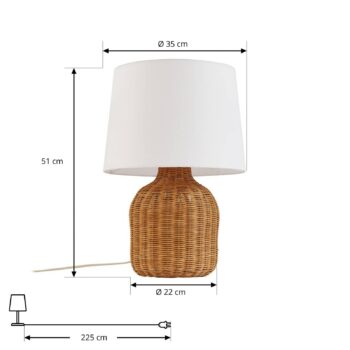 Lindby Stolová lampa Lirenda, výška 52 cm, ratan, prírodná/biela