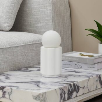 Lindby Stolová lampa Nielson, biela, výška tienidla 8,5 cm, sadra