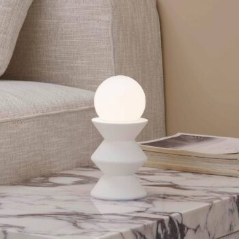 Lindby Stolová lampa Nielson, biela, výška tienidla 9 cm, sadra