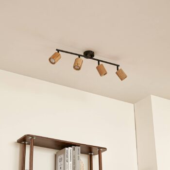 Lindby Stropné bodové svetlá Stralino, 4-pl., dĺžka 60 cm, drevo