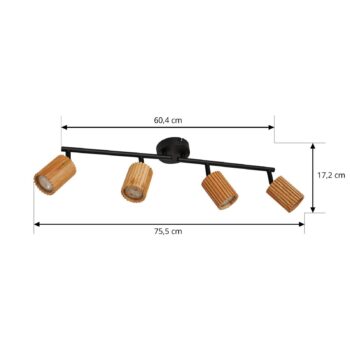 Lindby Stropné bodové svetlá Stralino, 4-pl., dĺžka 60 cm, drevo