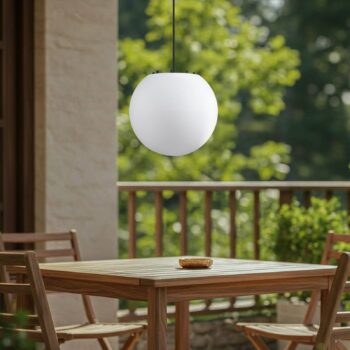 Lindby Vonkajšia závesná lampa Alea, biela, plast, Ø 38 cm