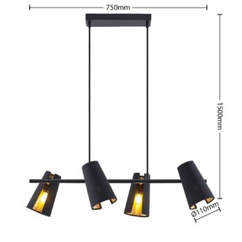 Lindby Zylindro závesná lampa v čiernej, 4-pl.