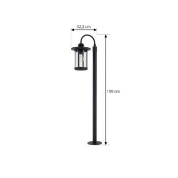 Lindby chodníkové svetlo Zayn, čierne, sklo, výška 109 cm, IP65