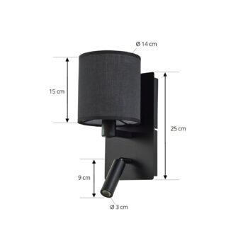 Lindby nástenné svetlo Aiden, 30 cm, čierne, LED lampa na citanie, E14