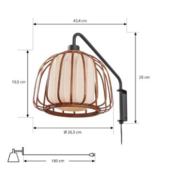 Lindby nástenné svetlo Davella, Ø 26 cm, čierne, bambus, textil