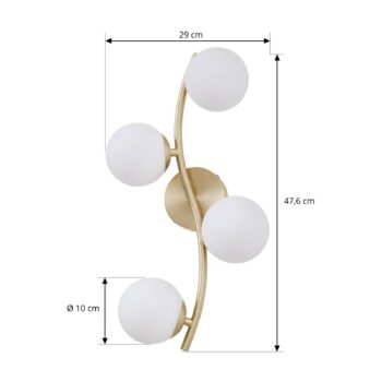 Lindby nástenné svetlo Josiana, opál/mosadz, 48 cm, guľa, sklo