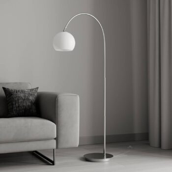 Lindby oblúková lampa Cynthia, niklová farba, sklo, 140 cm, E27